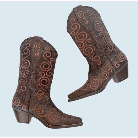 ARIAT Shelleen Brown Leather Embroidered Cowboy Western Boots Sz 7.5 B - Picture 1 of 8